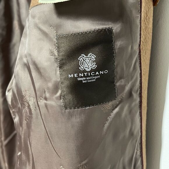 New Menticano Italian Wool Cashmere Blend Double Breasted Camel Mens Coat Sz 52 - Picture 9 of 9